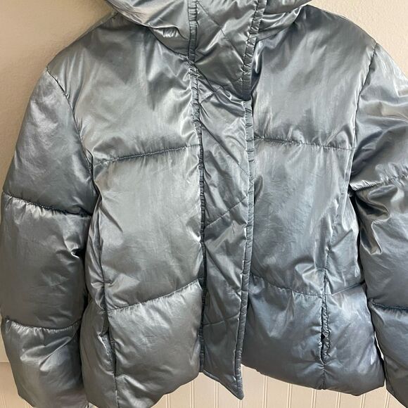 Gap Kids Girls Light Blue Metallic Shiny Puffer Coat Size Small - Picture 4 of 10